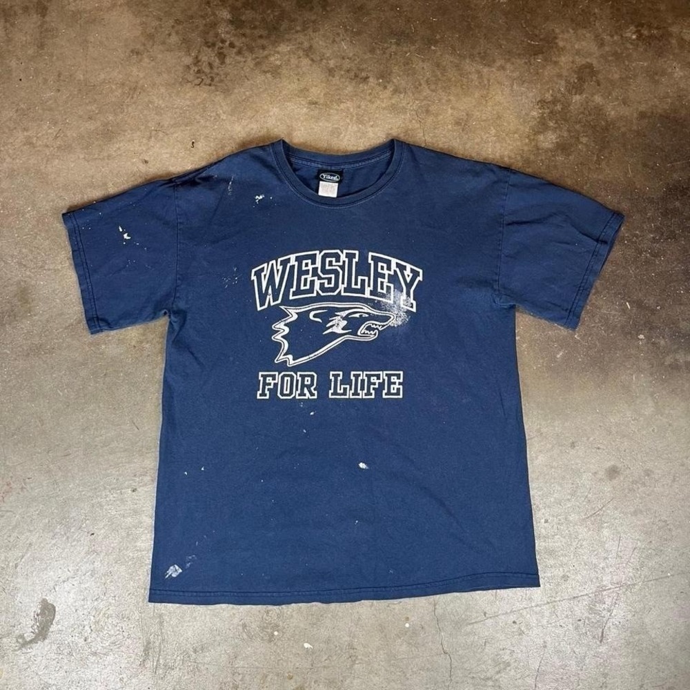 Vintage Y2K Wesley College For Life navy blue T-Shirt Size men's M/L